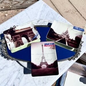 Restoration Hardware Vintage Parisian-themed Postcard Plates Trinket Trays Set 3